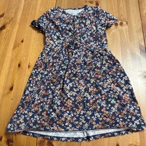 Carter’s 100% Cotton Dress Floral Ditsy Calico Navy Blue Natural Hues Bow Button